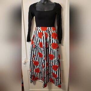 Bold Floral Rose Striped A-line Maxi Skirt Feminine Edgy Valentines